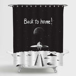 Spaceship Back to Earth Shower Curtain - Black White