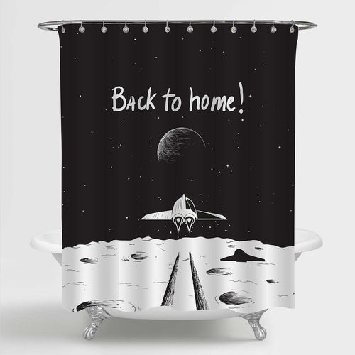 Spaceship Back to Earth Shower Curtain - Black White