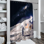 NASA Astronaut with American Flag on the Moon Shower Curtain - Grey Dark Blue