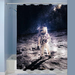NASA Spaceman on the Lunar with Universe Stars Background Shower Curtain - Navy Blue Grey