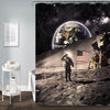 NASA Astronaut with USA Flag on the Moon with Earth Space Backdrop Shower Curtain - Dark Grey