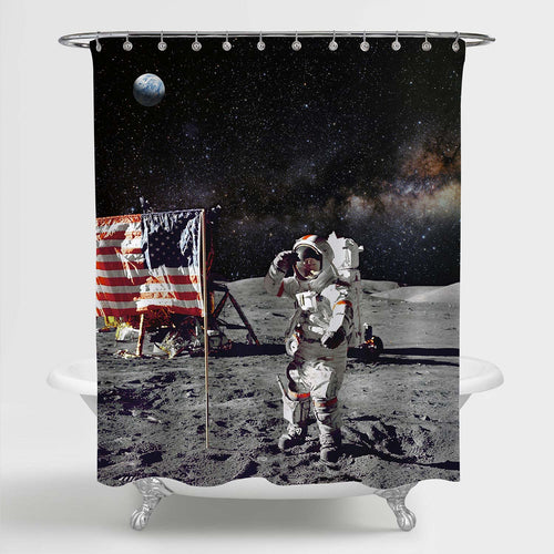 NASA Astronaut on Lunar Landing Mission Shower Curtain - Dark Blue Grey