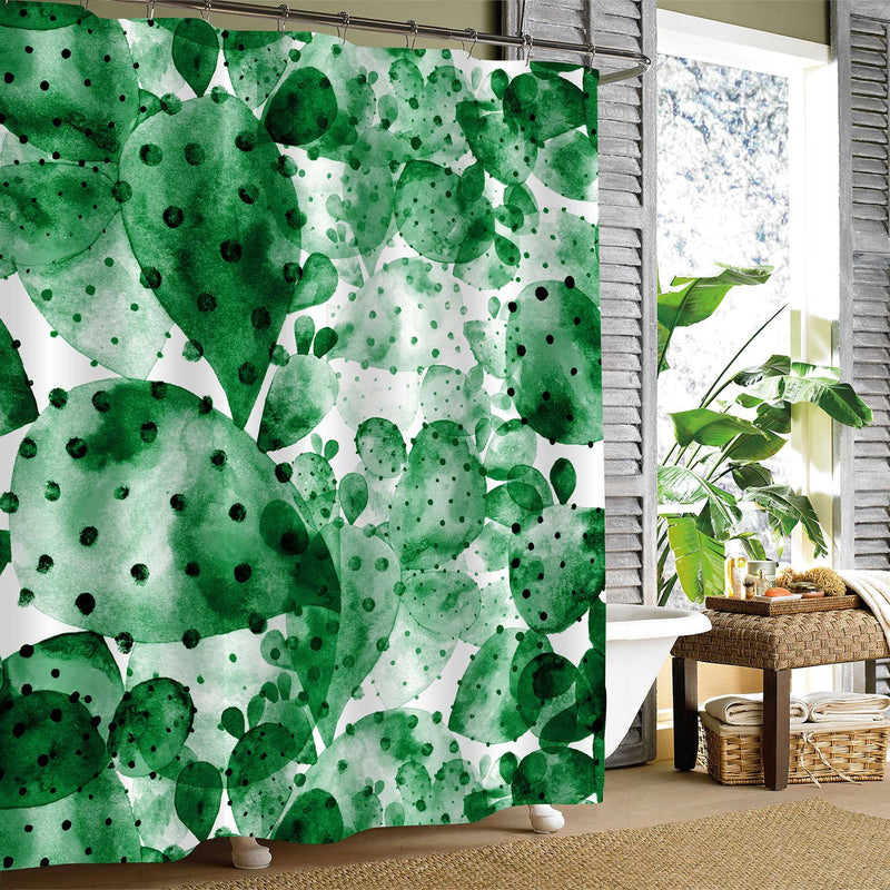 Watercolor Mexican Succulent Cactus Shower Curtain - Green