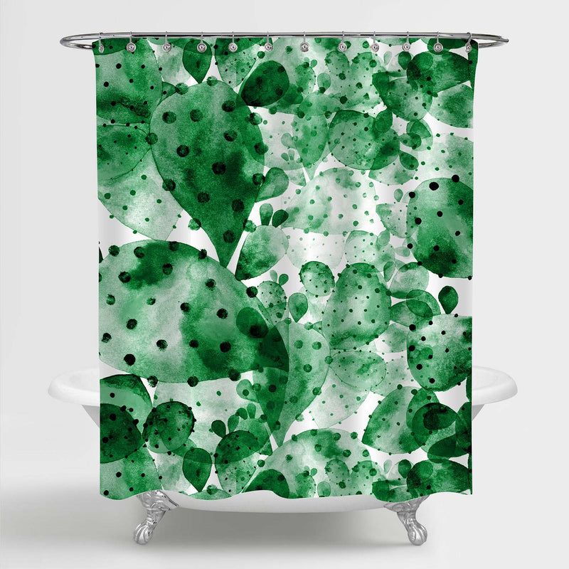 Watercolor Mexican Succulent Cactus Shower Curtain - Green