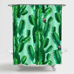 Mexican Desert Cactus with Florals Shower Curtain - Green Pink