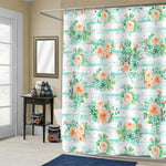 Succulents Cactus Flowers Bouquets with Striped Shower Curtain - Green Coral