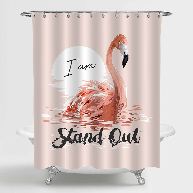 Cute Flamingo Bird in Water with Sunset and Words Shower Curtain - Coral