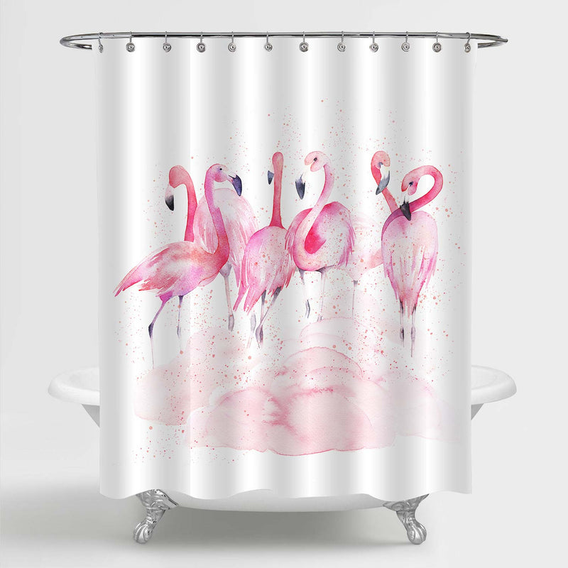Watercolor Tropical Wildlife Flamingos Artwork Shower Curtain - Pink