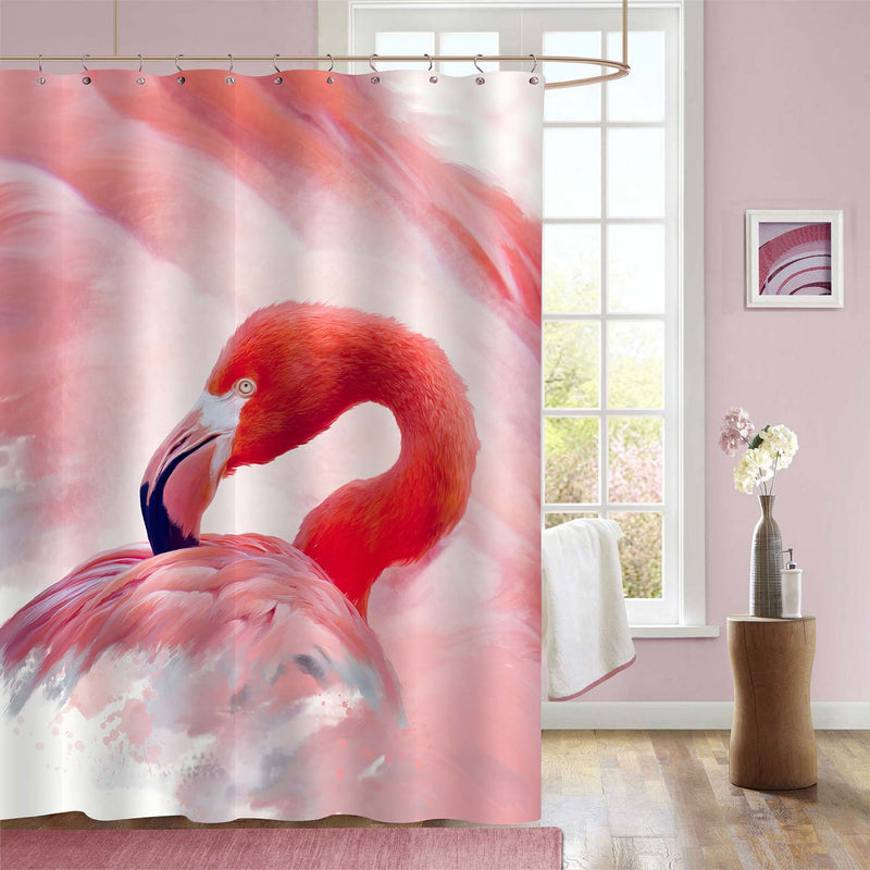 Watercolor Painting Flamingo Portrait Shower Curtain - Red
