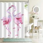 Hand Drawn Couple Flamingos Dancing in Honeymoon Shower Curtain - Pink
