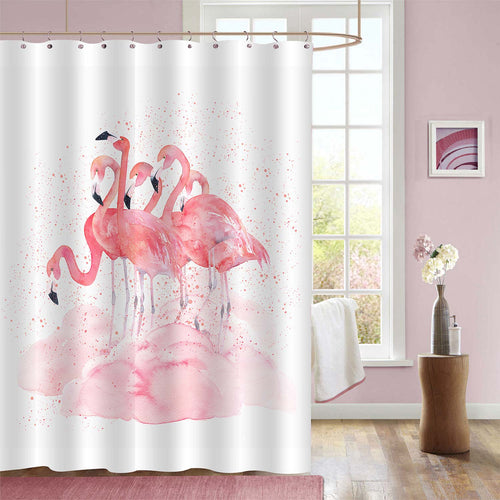 Tropical Flamingos Birds and Coulds Shower Curtain - Pink