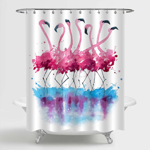 Flamingos Dancing on Water Shower Curtain - Pink Blue