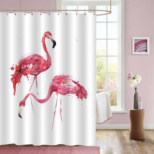 Romantic Couple Flamingo Shower Curtain - Pink