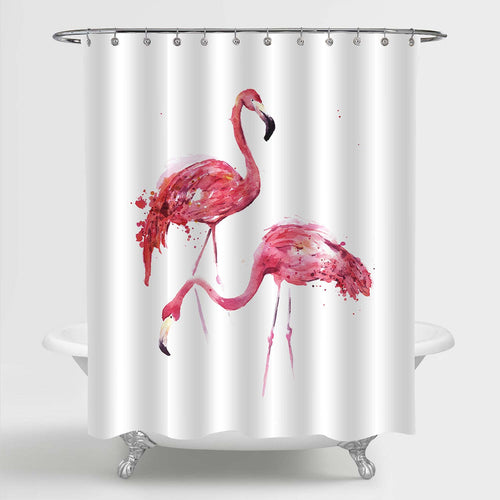 Romantic Couple Flamingo Shower Curtain - Pink