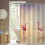 Couple Flamingos in the Lake at Sunset Shower Curtain - Pink Gold