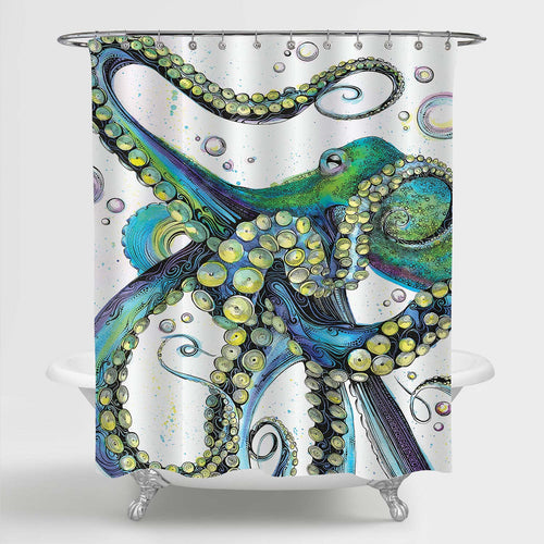 Trippy Octopus Kraken with Tentacles Shower Curtain - Green Yellow