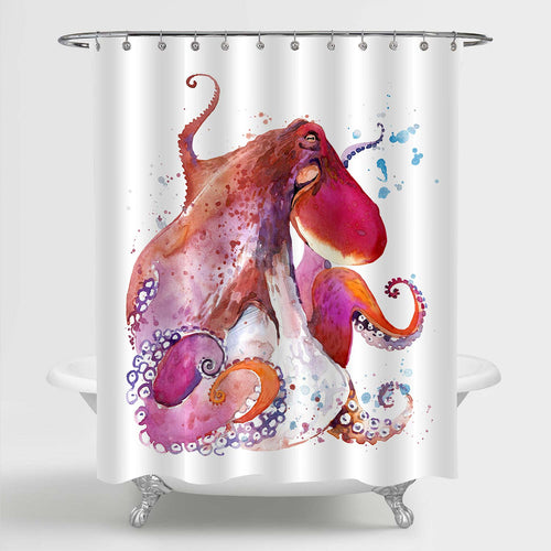 Watercolor Octopus with Tentacle Shower Curtain - Red