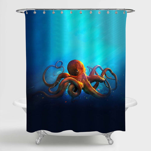 Aquatic Wildlife Octopus Artwork Shower Curtain - Blue Orange