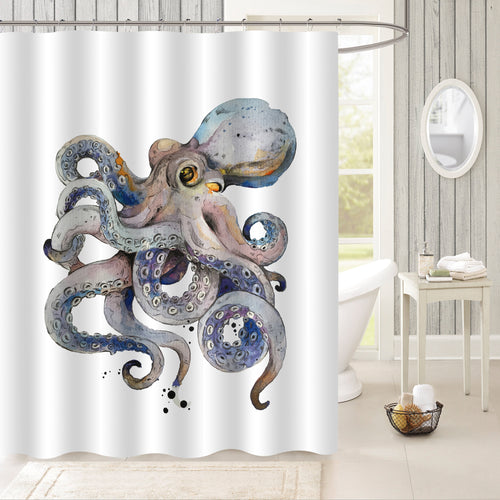 Retro Octopus Kraken Shower Curtain - Grey