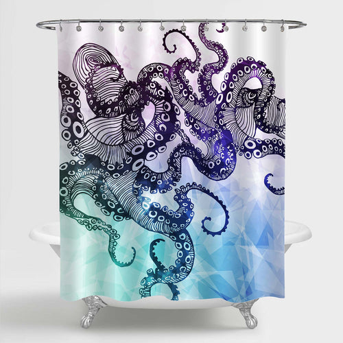 Abstract Octopus Shower Curtain - Blue