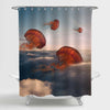 Ocean Animals Jellyfishes Float in the Sky Surreal Artwork Shower Curtain - Red