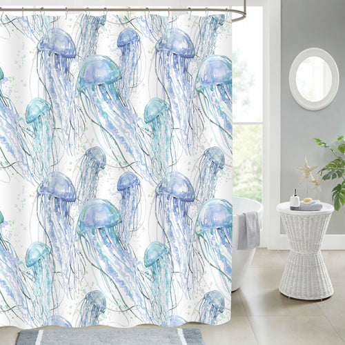 Watercolor Exotic Jellyfish Shower Curtain - Aqua Blue