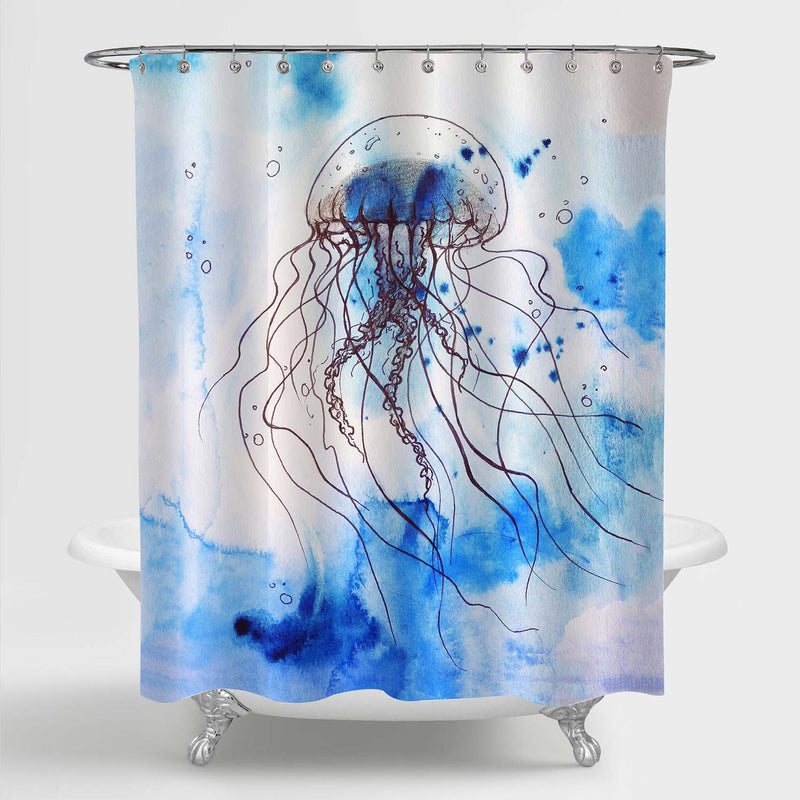 Watercolor Auaatic Life Jellyfish Shower Curtain - Blue