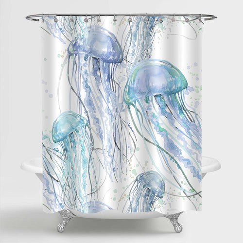 Tropical Sea Animals Medusa Jellyfish Shower Curtain - Aqua Blue