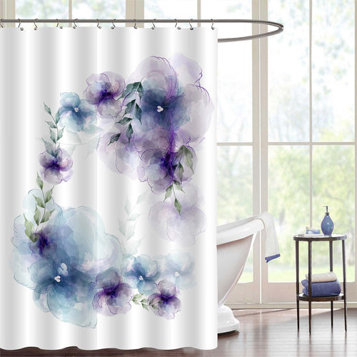 Watercolor Elegant Flower Shower Curtain - Purple Blue