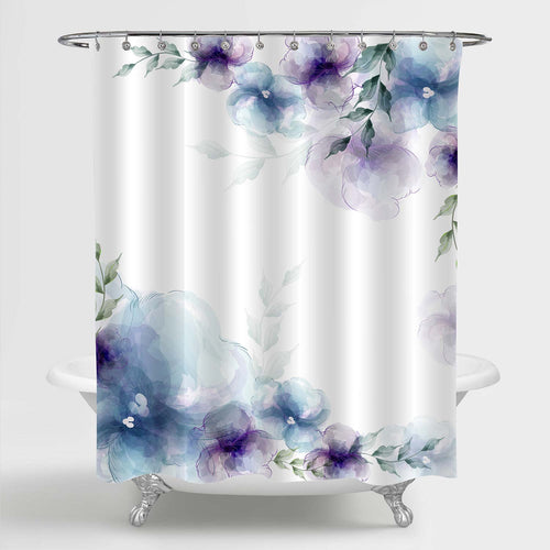 Spring Summer Floral Shower Curtain - Purple Blue