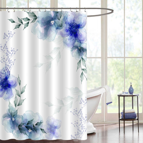 Botanical Flowers and Leaves Shower Curtain - Blue