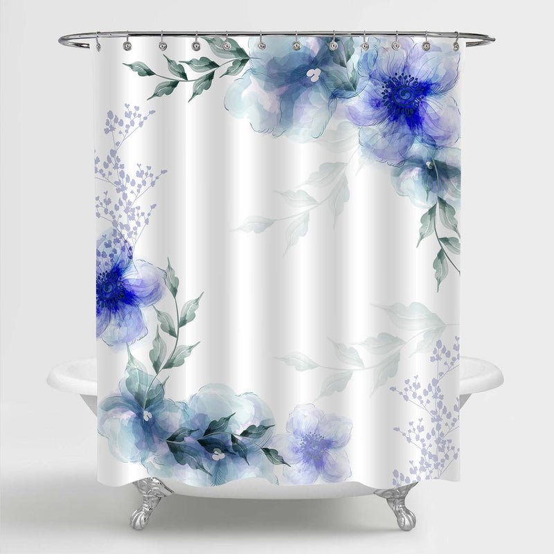 Botanical Flowers and Leaves Shower Curtain - Blue