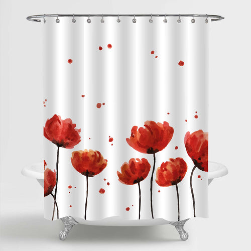 Watercolor Hand Drawn Poppy Flower Shower Curtain - Red