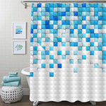 3D Geometric Mosaic Shower Curtain - Blue