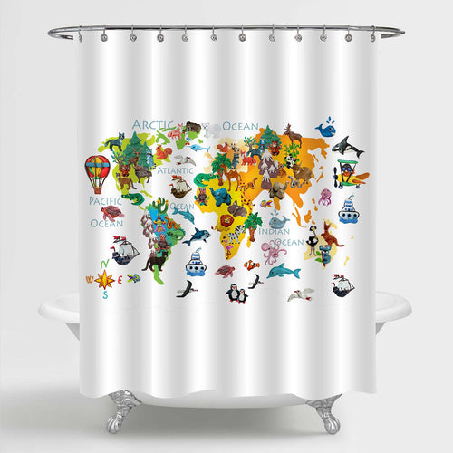 Animals Plants Mountains Plasticine 3D World Map Shower Curtain - Multicolor