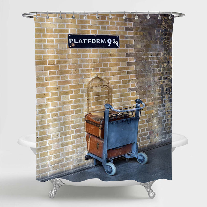 Harry Potter London King's Cross Station Platform 9 3/4 Shower Curtain - Brown