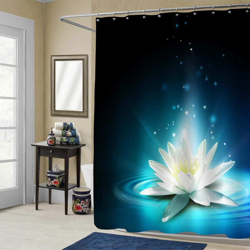 Magic Lily Flower on The Water Surface Shower Curtain - Navy Blue