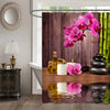 Orchid Stones Candles Bamboo Essential Oil on The Wood with Water Reflection Shower Curtain - Pink Brown