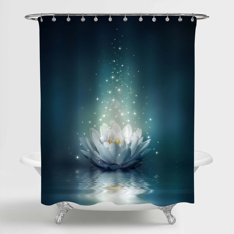 Magic Lotus Floral Floating on Pond Shower Curtain - Dark Teal