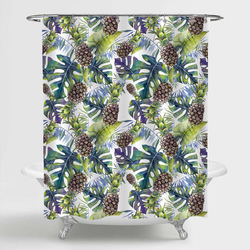 Hawaiian Exotic Pineapple with Green Leaves Pattern Shower Curtain - Brown Green