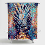 Flickering Tropical Pineapple with Leaves Shower Curtain - Gold