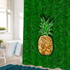 Pineapple and Botanical Leaves Shower Curtain - Gold Green