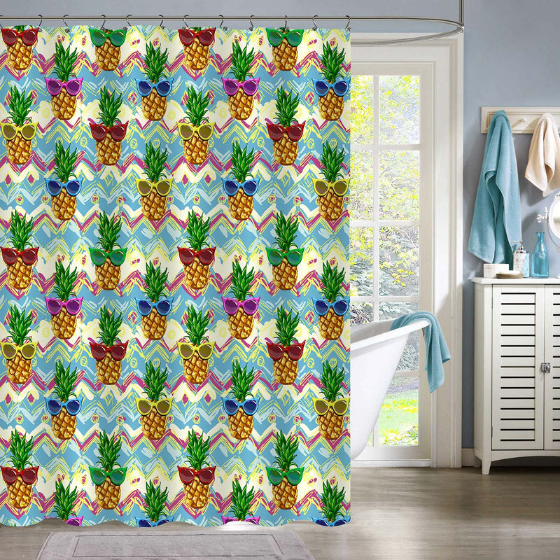 Hand Drawing Exotic Pineapple with Sunglasses Shower Curtain - Multicolor