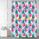 Pineapple with Ombre Chevron Background Shower Curtain - Pink