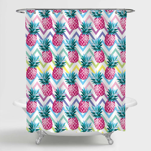 Pineapple with Ombre Chevron Background Shower Curtain - Pink