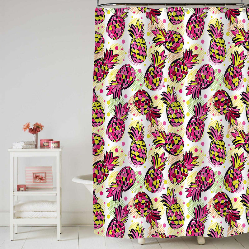 Tropical Plant Fruit Pineapple with Dot Shower Curtain - Pink Yellow