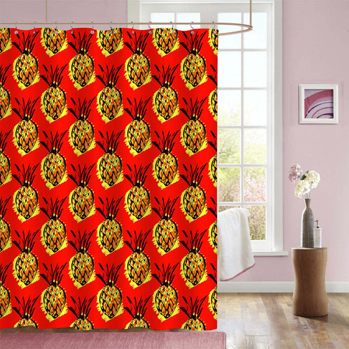 Exotic Pineapples Pattern Shower Curtain - Red Yellow