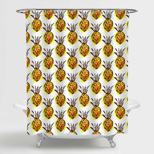 Hand Drawn Pineapples  Bold Bright Pattern Shower Curtain - Yellow