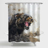 Watercolor Painting of Panther Roar Shower Curtain - Brown Black