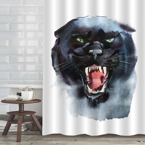 Watercolor Drawing Roar Black Panther Shower Curtain - Black